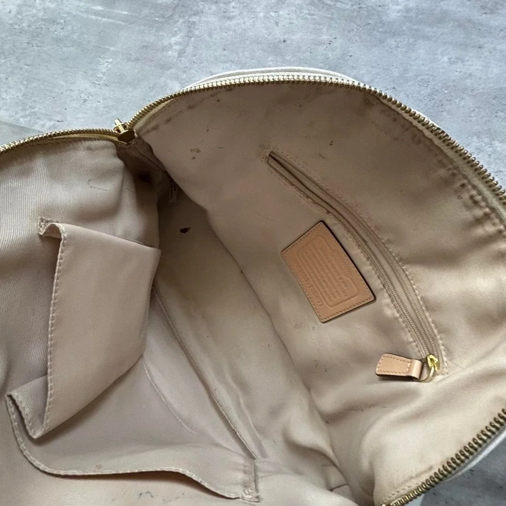 COACH Peyton Cora Dome Satchel Women OS Sand F25671 Saffiano Leather Bag